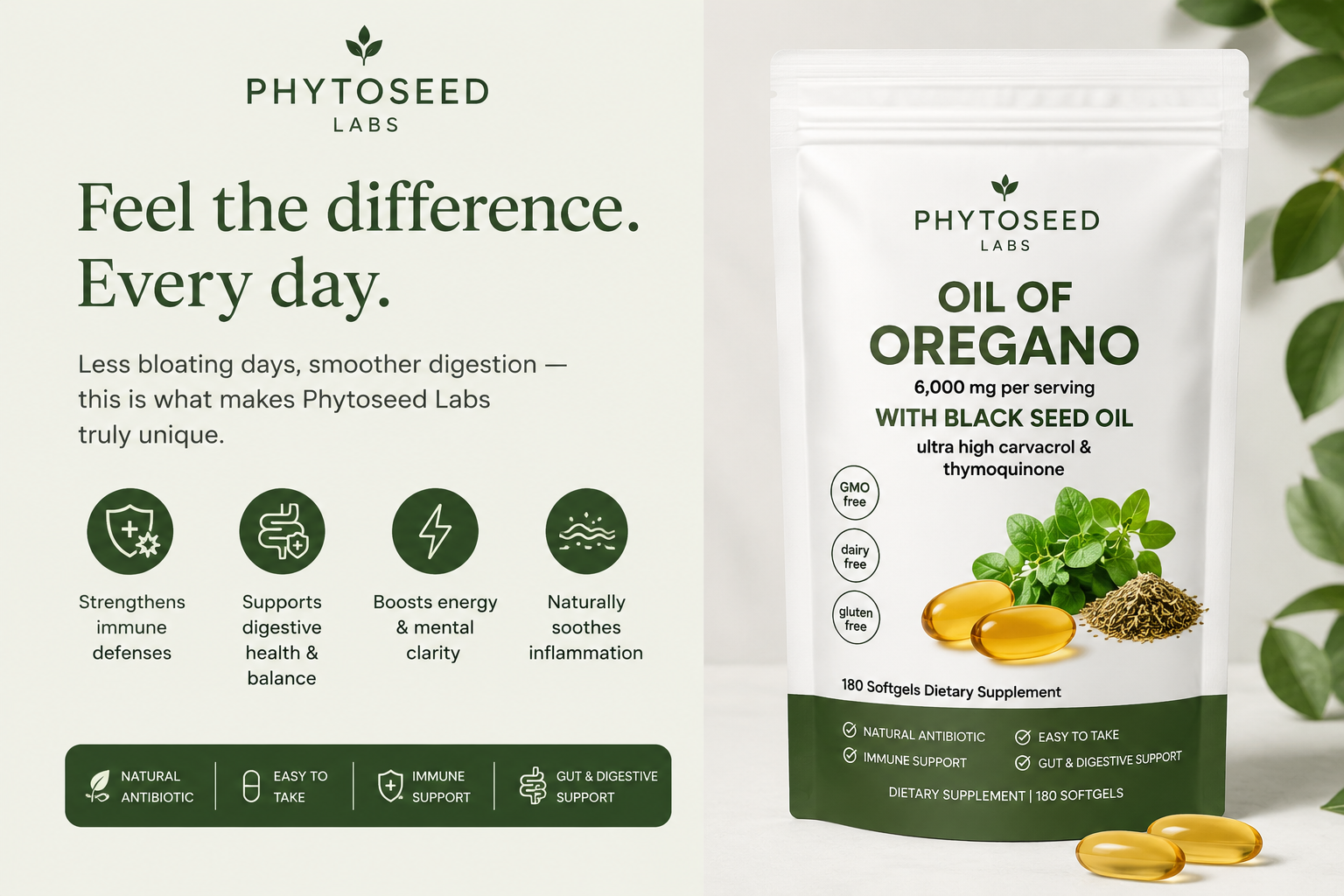 Phytoseed Labs oregano oil softgel with blackseed oil
